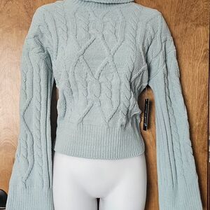 Derek Heart Light Blue Cable Knit Turtleneck Sweater